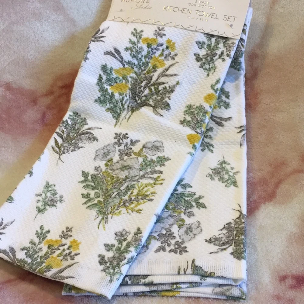 Spring Wild Flowers Farmhouse Kitchen Towels Set of 2 Aurora Studio NWT cotton - Picture 15 of 16